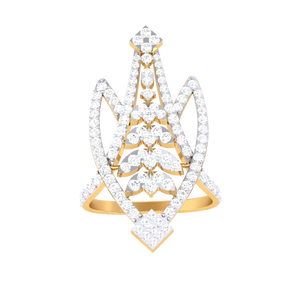 แหวนค็อกเทลเพชรทองคำขาวหรูหราสำหรับผู้หญิง ดีไซน์รูปทรงเรขาคณิตรูปตัววี แหวนแต่งงานหมั้นดีไซน์เฉพาะตัว - Product Image 4