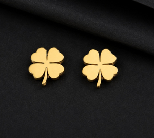 Pendientes de Plata de Ley 925 con baño de Oro de 18K, diseño de trébol de cuatro hojas, clásicos, unisex, para uso diario, joyería fina, regalo para ella. - Product Image 1