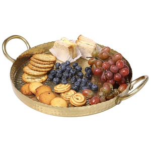 ถาดเสิร์ฟโลหะดีไซน์ทันสมัย ทำด้วยมือ พร้อมหูจับทองเหลือง รูปทรงวงรี ชุบเงิน สำหรับงานแต่งงาน งานเลี้ยง และงานจัดเลี้ยง - Product Image 6