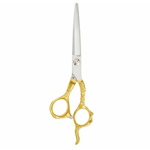 Tijeras Profesionales Duraderas para Cabello, Acero Inoxidable, Punta Afilada, para Diestros, Mango Largo, 28 Dientes, Diseño Decorativo Dorado - Product Image 6