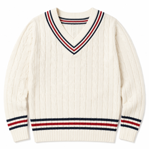 Pull col V 100 % coton personnalisé avec logo avant/arrière, anti-rétrécissement, respirant, marque privée, OEM, vente en gros pour hommes - Product Image 1