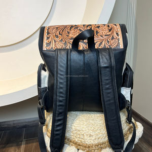 Hand Tooled Leather Multi-function Travel Jumbo Diaper Bag <b>Backpack</b> for Women Cowhide <b>Floral</b> Large Capacity Fashionable <b>Backpack</b> - Product Image 5