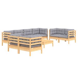 Ensemble de salon de jardin en bois naturel avec coussins gris - Product Image 3