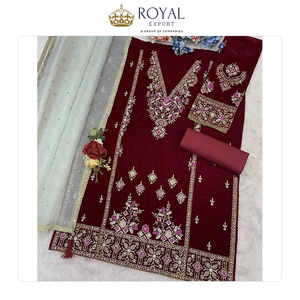Collection Unique de Costumes Pakistanais de Qualité Supérieure – Idéal pour les Fêtes et les Cérémonies – Ensemble de Costume en Velours avec Broderies - Product Image 5