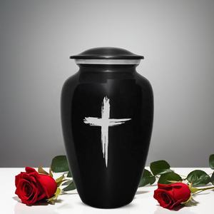 Customized Colour Metal Urn Human Ashes Pets Holy Cross Print Black Cremation <b>Memorial</b> Jar Multiple Colours Adult Funeral Urns - Product Image 1