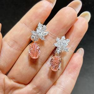 18K Gold Lab Grown Diamond Drop <b>Earrings</b> IGI Certified Pink Oval Cut Flower <b>Studs</b> Luxury Iced Out Floral Dangle Women Jewelry - Product Image 3