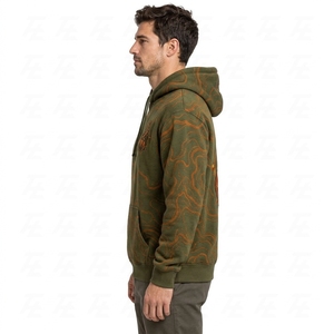 Sweat-shirt à capuche vert olive pour homme avec logo Scorpion Basketball, imprimé vague, poche kangourou et cordon de serrage - Product Image 4