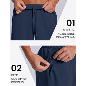 Pantalones Cortos Deportivos de Secado Rápido para Hombre, Color Azul Marino, con Cintura Ajustable con Cordón y Bolsillos Laterales, Corte Bermuda, Casuales - Product Image 3