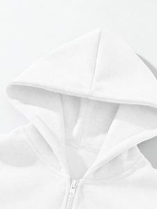 Ensemble deux pièces streetwear décontracté pour homme : sweat à capuche blanc pur épais à quart de zip et pantalon de survêtement large à cordon de serrage - Product Image 3