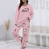 Ensemble de pyjama 2 pièces pour femmes en coton 100% imprimé, respirant, à séchage rapide, jersey, taille élastique, printemps, été, automne