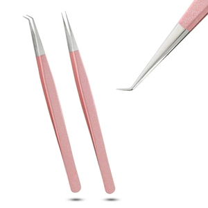 2026 Custom Logo Wholesale High Quality Premium Pink Matte Eyelash Extension Tweezers Set Stainless Steel Volume Lash Tweezers - Product Image 1