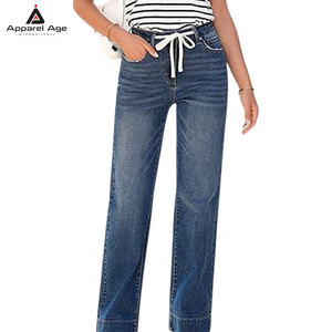 Jeans pour femmes, pantalon classique vintage à taille haute, bleu, jambe large, décontracté, été, jeans pour femmes - Product Image 6