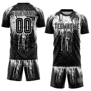 Maillot de football personnalisé blanc et noir à manches courtes, respirant, séchage rapide, ensemble uniforme, tenue d'équipe, vêtements de sport pour hommes - Product Image 5