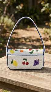Sac à main bohème perlé aux fruits tropicaux colorés, blanc/jaune/violet/rouge, écologique, léger, fait main, pour femme - Product Image 3