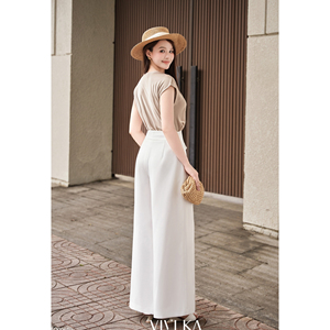 Women's Elegant <b>White</b> High Waist Straight Leg Tailored Casual Office <b>Trousers</b> Flap Pocket Anti-static Anti-Wrinkle Zipper Fly - Product Image 4