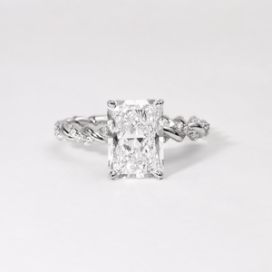Bague de mariage torsadée en or massif 10K 14K 18K certifiée IGI avec diamant radiant de laboratoire et tige en argent sterling 925 et platine - Product Image 2