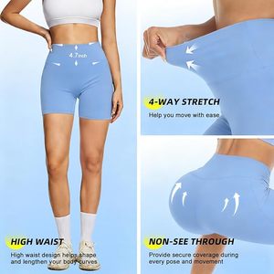 Shorts Deportivos de Cintura Alta para Mujer, Color Sólido, Elásticos, Tejido Sin Costuras, Estilo Deportivo, Azules - Product Image 4