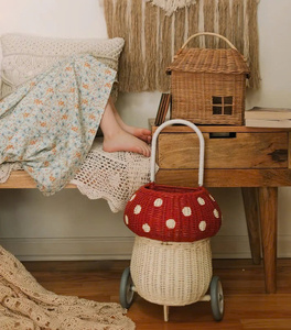 Nouveau design, chariot de rangement en rotin tressé à la main en forme de champignon, de haute qualité, idéal pour la chambre de bébé et les jeux d'enfants - Product Image 1