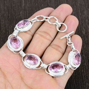 Bracelet en Kunzite Facettée Bohème en Argent Sterling 925 Fait Main, Bijou en Pierre Précieuse, Cadeau Tendance pour Femme - Product Image 1