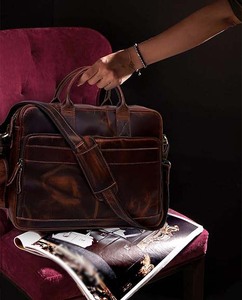 Elegant Vintage Genuine Leather Laptop Briefcase Soft Satchel <b>Bag</b> Brown <b>Computer</b> Messenger Design for Office Travel Men Women - Product Image 6