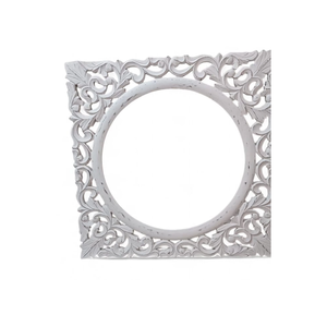 Panneau mural en bois de manguier blanchi, sculpté à la main avec des motifs floraux, cadre décoratif carré style bohème vieilli, 30x30 cm, pour la décoration murale de la maison - Product Image 1