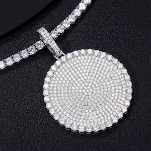 Collier pendentif rond en strass plaqué argent, style hip-hop, bijoux de mode unisexe, cadeau, charme - Product Image 3
