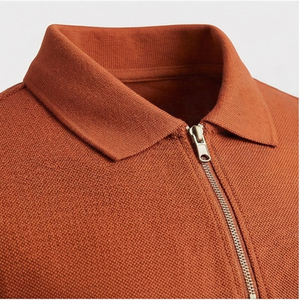 Men's Rust Short Sleeve <b>Polo</b> <b>Shirt</b> Knitted Regular Fit Solid Color Casual <b>Zip</b> Front Collar - Product Image 4