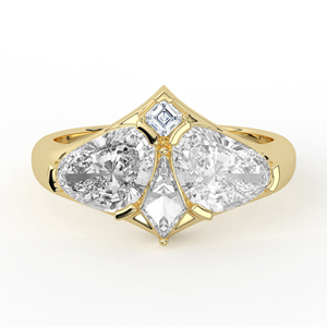 Anillo de Diamantes Mosaico Vanguardista en Oro Amarillo, Diseño Geométrico Abstracto de Ala, Corte Único, Joyería Fina de Alta Moda - Product Image 2