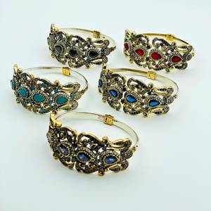Black Onyx Ottoman Cuff <b>Bracelet</b> Adjustable Vintage Style Cuff <b>Bracelet</b> Bangle Ethnic Wedding Jewelry Antique Gold Color - Product Image 2