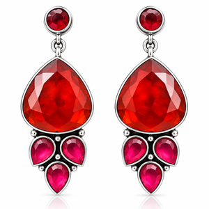 Boucles d'oreilles pendantes ethniques tendance en argent plaqué antique avec pierre précieuse rouge royale Monalisa et perle, serties en clos, pour commande en gros - Product Image 2