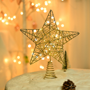 Adornos Navideños de Estrella Dorada Artificial de Metal para Árbol de Navidad, Decoración Colgante, Accesorios Festivos Sostenibles e Impermeables - Product Image 1