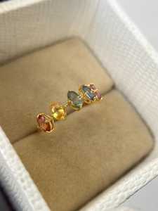 แหวนแซฟไฟร์วินเทจหลายเม็ด แหวนหมั้นแซฟไฟร์ห้าเม็ด เงินแท้ 925 ชุบทอง 14K แหวนขอแต่งงาน - Product Image 3