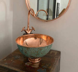 Lavabo en cuivre fait main pour la décoration de salle de bain de luxe, finition martelée traditionnelle, évier durable, artisanat artisanal, design d'intérieur - Product Image 5