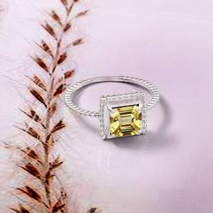 Anillo de Zafiro Amarillo, Plata de Ley 925, Corte Asscher, Gema, Anillo de Compromiso para Mujer, Regalo, Joyería Fina - Product Image 2