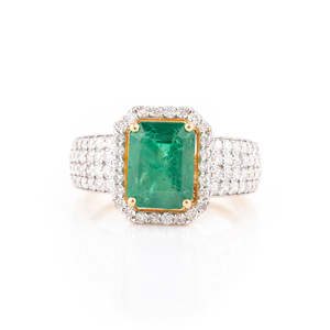 18K Gold Oval Radiant Cut Emerald Diamond Solitaire Ring - Product Image 2