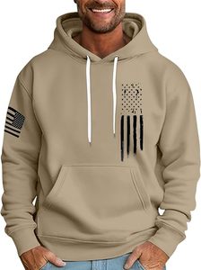 Men's Khaki Hoodie with <b>Heart</b> Print Regular Fit 100% Polyester Fleece Casual Short <b>Sweatshirt</b> Quick Dry Winter Wear - Product Image 2