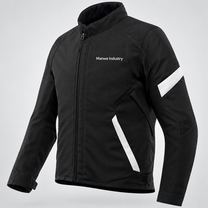 Manwa Industry <b>Men</b> Black Motorcycle <b>Jacket</b> Stand Collar <b>Reflective</b> Stripes Full Sleeve Wholesale Rate OEM Cheap price Custom - Product Image 6