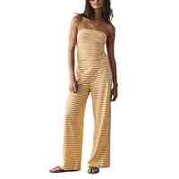 Ensemble deux pièces en tricot rayé pour femme, qualité supérieure, collection 2026 : haut court bustier et pantalon large, 100 % coton, coupe ample