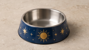 OEM Tazón para Perro de Acero Inoxidable Esmaltado Azul Medianoche con Base Antideslizante, Plato para Comida y Agua para Mascotas con Diseño de Estrella Dorada - Product Image 4