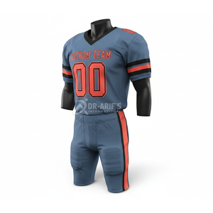 Custom Team American Football Jersey Set Blue <b>Red</b> Sublimated V-Neck Short Sleeve Moisture Wicking Mesh Elastic Waist - Product Image 1