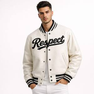 Veste unisexe en polyester noir et blanc faite à la main, style varsity biker, col montant, logo sur le devant, veste d'hiver chaude - Product Image 1