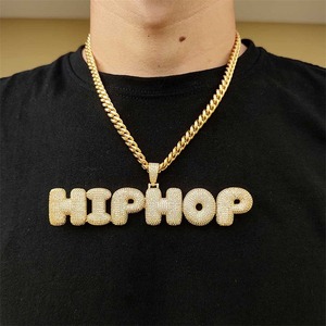 Hip Hop Personalized Bubble Letter Charms Necklace Iced Out <b>Initials</b> Name Gold Plate Necklace for Men Women - Product Image 4