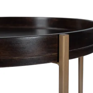 Modern Round Wooden Side <b>Table</b> with Gold Metal Frame Two-Tier Design for Living Room Indoor Furniture Decoration - Product Image 4