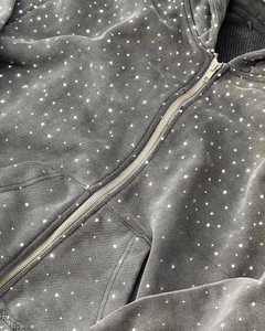 Custom Design Winter Zip-up Oversized Fleece <b>Sweatshirt</b> Hip Hop Style Streetwear Hoodie for Men Women Rhinestone Crystal <b>Work</b> - Product Image 5