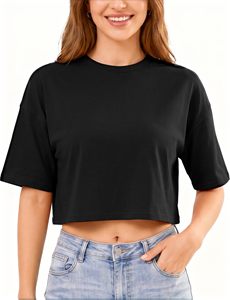Crop Slim Fit Winter Women's Y2K Style O-Neck <b>Half</b> Sleeves Soft Breathable Printed Eco-Friendly <b>Button</b> Polyester T-<b>Shirt</b> STELLAR - Product Image 1