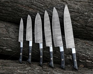 Handcrafted Damascus Steel Chef <b>Knife</b> <b>Set</b> with G10 Handles Silver Finish-Bulk Supply for Restaurants & Distributors - Product Image 1