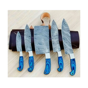 Ensemble de couteaux de cuisine en acier Damas à 67 couches, 5 pièces, couteaux de chef faits à la main, manche en bois Pakka, lame ambidextre personnalisée - Product Image 1