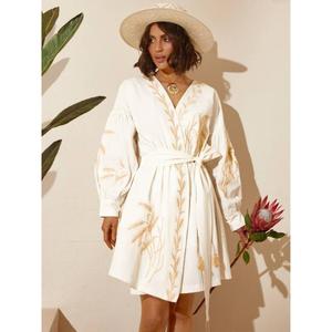 Vestido ucraniano hecho a mano, blusa ucraniana Vishivanka bordada con espigas, vestido blanco de trigo para mujer, vestido bordado con espigas. - Product Image 3