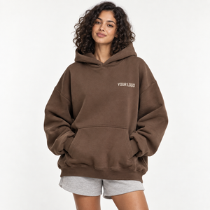 Drop Shoulder Casual Streetwear <b>Women's</b> Oversized Hooded <b>Top</b> Cotton <b>Fleece</b> Slouchy Pullover Hoodie <b>Women</b> Wholesale Manufacturer - Product Image 4