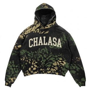 เสื้อฮู้ดดี้แบบสั่งทำ OEM สไตล์สตรีทแวร์ ลุคทำสีซีดแบบ Distressed Acid Wash พิมพ์ลายกราฟิกเต็มตัว ผ้าฟลีซหนานุ่ม สำหรับผู้ชาย - Product Image 1